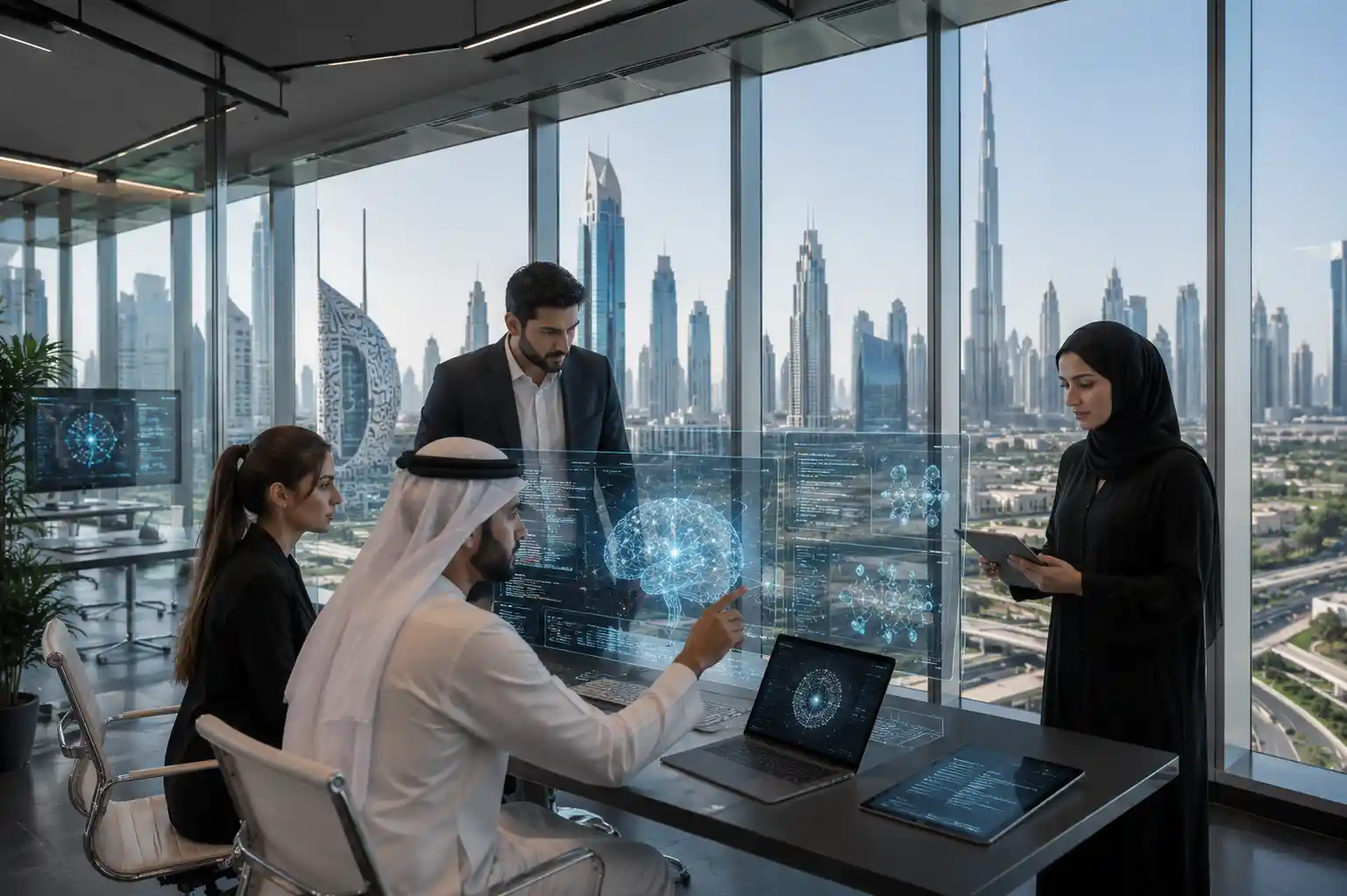 AI startup founders working in a Dubai technology innovation hub