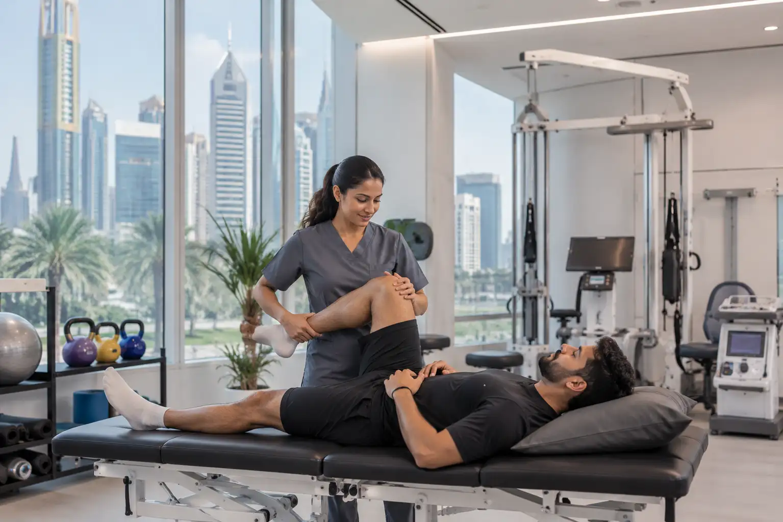 Physiotherapist working in a Dubai rehabilitation clinic for DHA licensing guide