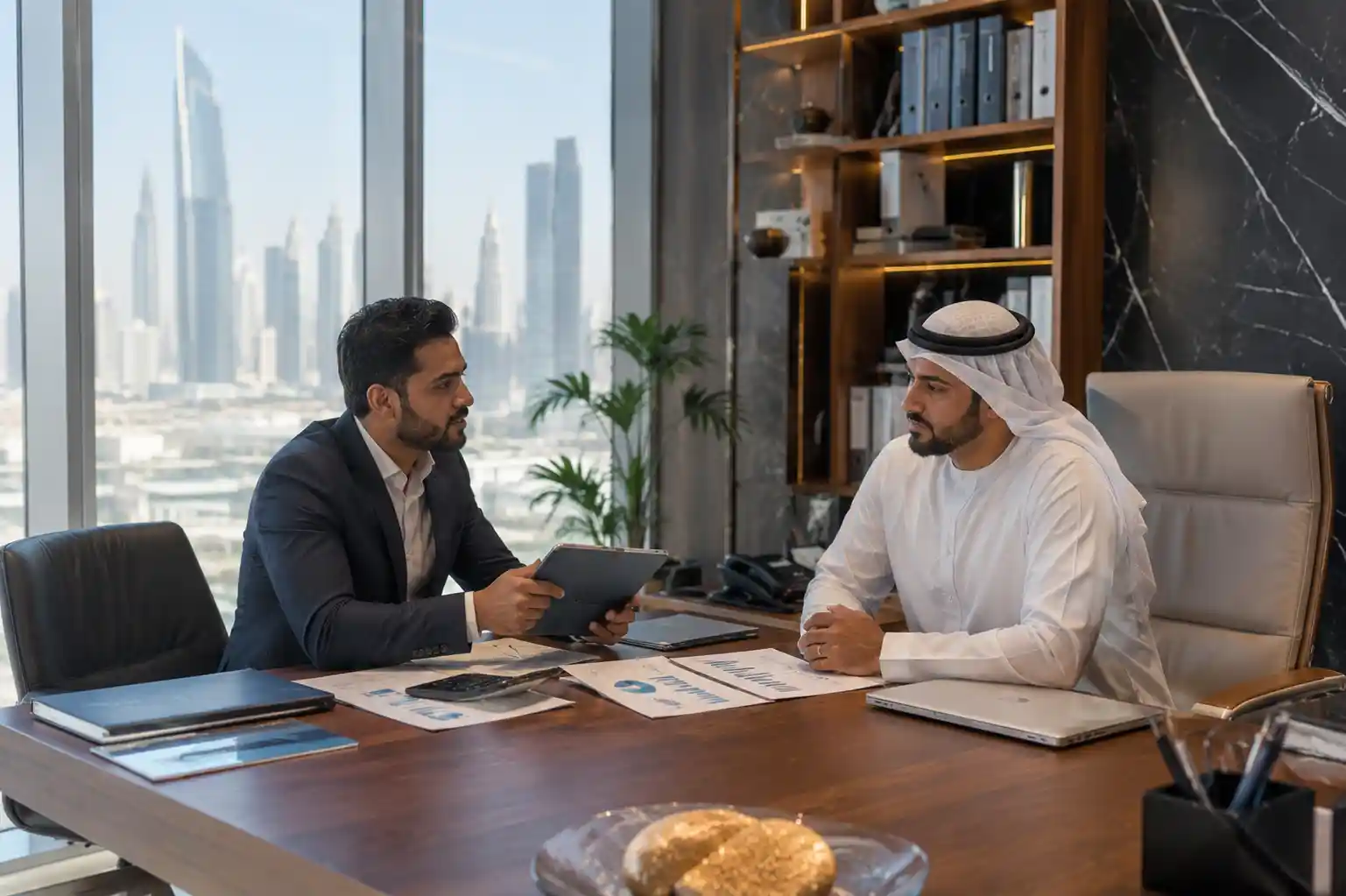 Startup founder discussing business loan options in UAE