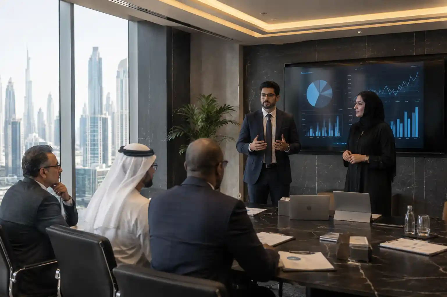 Startup founders presenting funding pitches to investors in Dubai