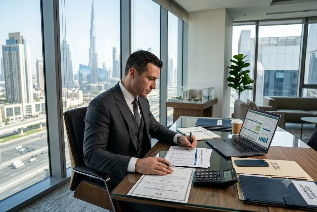 Entrepreneur calculating Dubai trade license and business setup costs