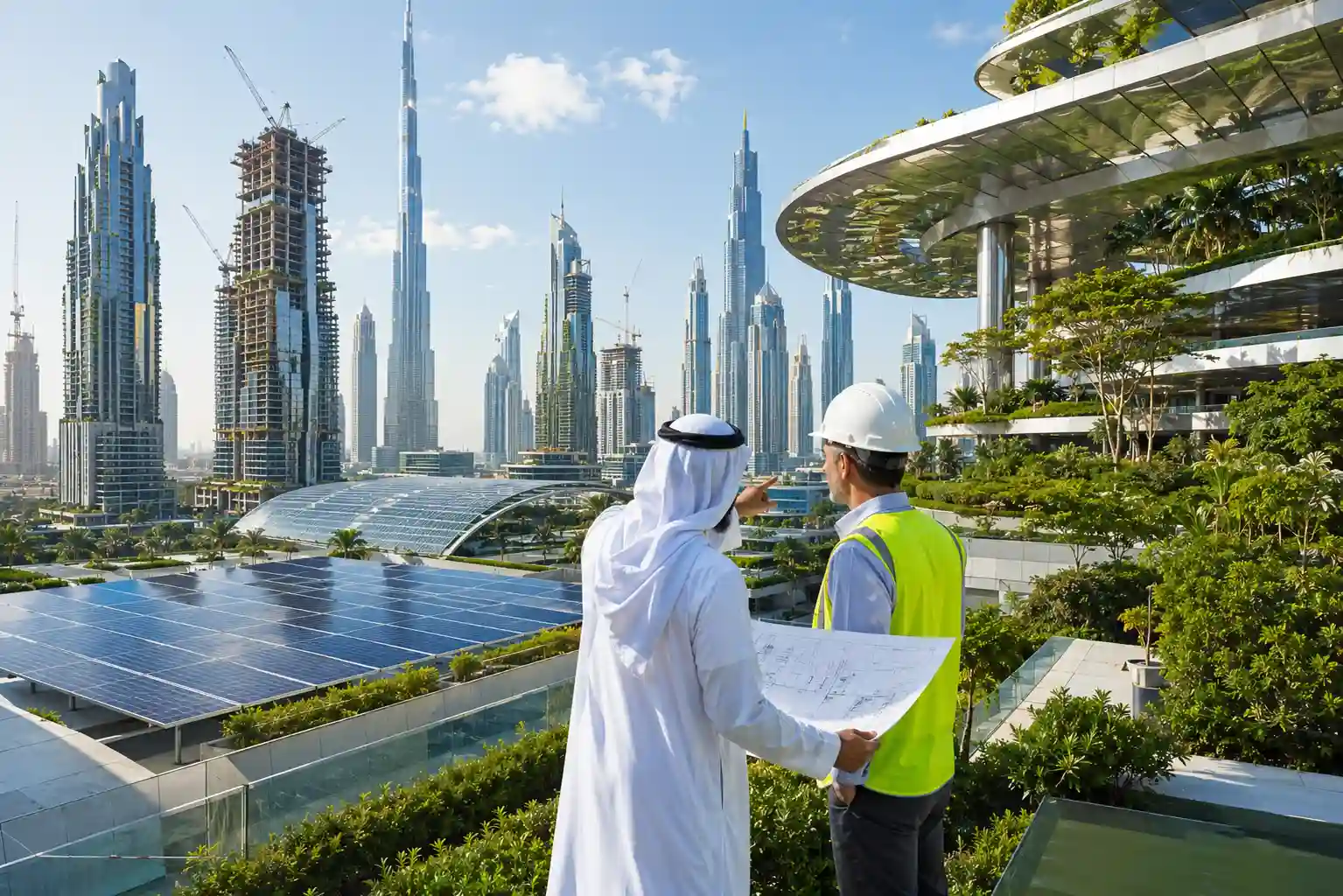 Sustainable green building construction project in Dubai with eco-friendly infrastructure