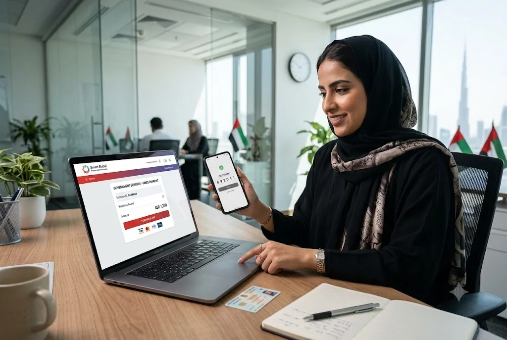 Resident making an online fine payment through UAE government services