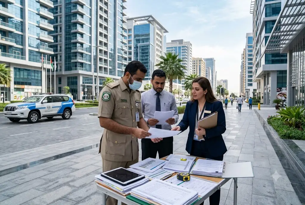 Municipality compliance inspection in Sharjah involving commercial property regulations