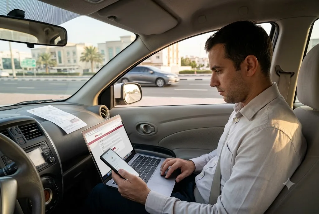 Driver checking traffic fines in Ras Al Khaimah using online services
