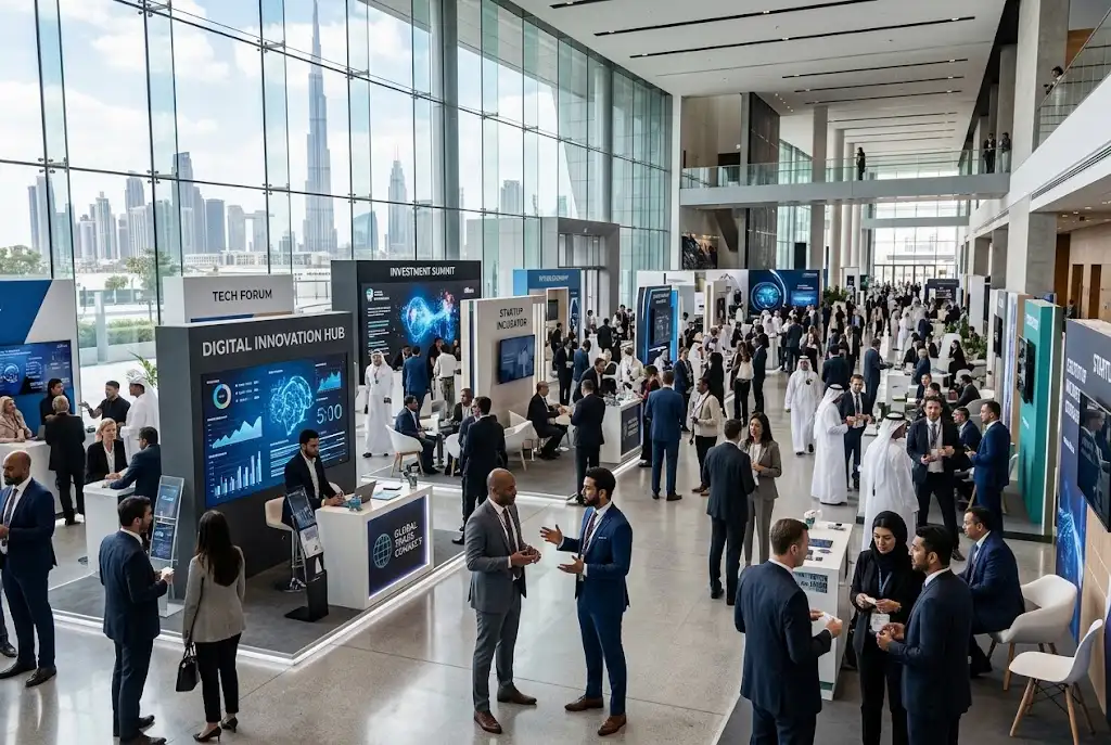 Top Business Events in Dubai with professionals networking at a major business exhibition