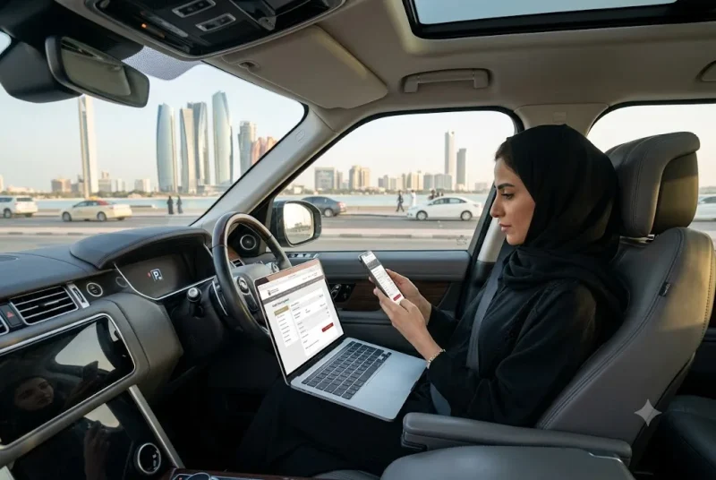 Driver performing an Abu Dhabi traffic fine inquiry using online government services