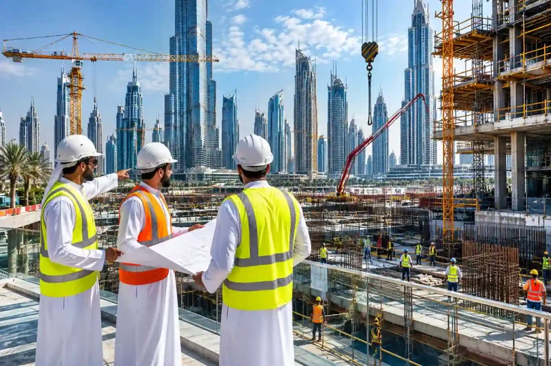 Professional contracting company team managing a UAE construction project