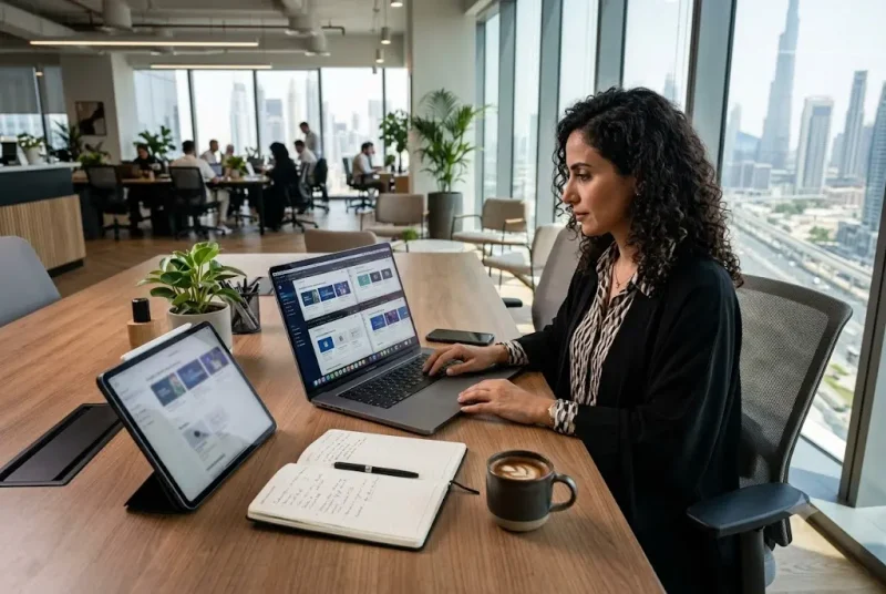 Professional exploring the best online certification courses platforms on a laptop in the UAE.