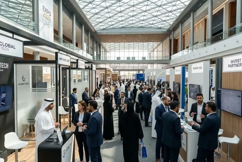 Business Expo Events in UAE with entrepreneurs and professionals networking at an exhibition