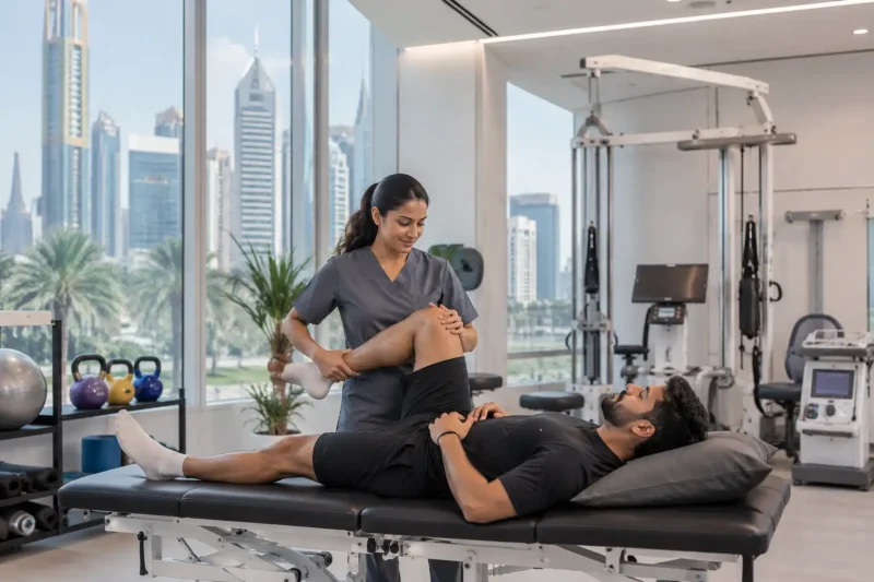 Physiotherapist working in a Dubai rehabilitation clinic for DHA licensing guide