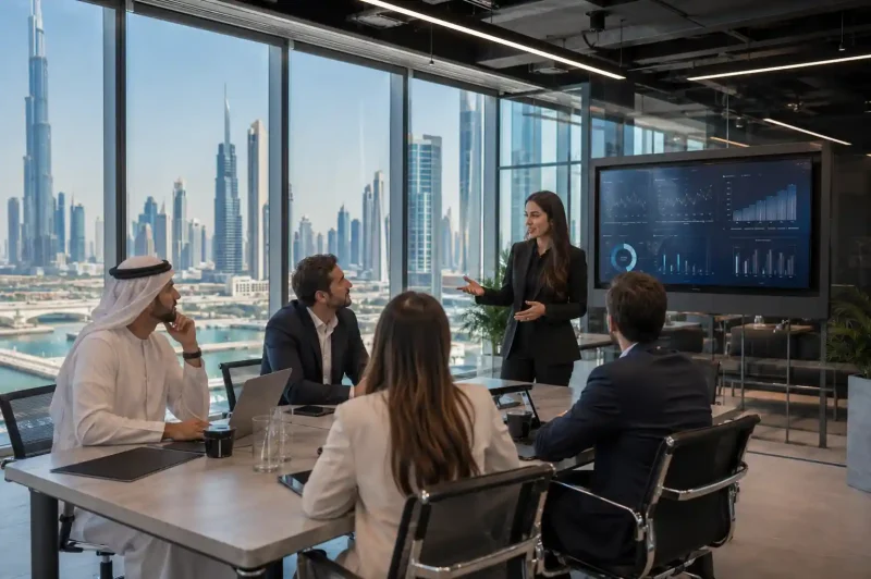 Entrepreneurs attending a startup incubator program in Dubai
