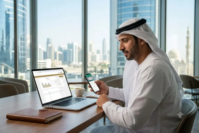 سائق في الإمارات يتحقق من المخالفات المرورية والغرامات عبر الإنترنت