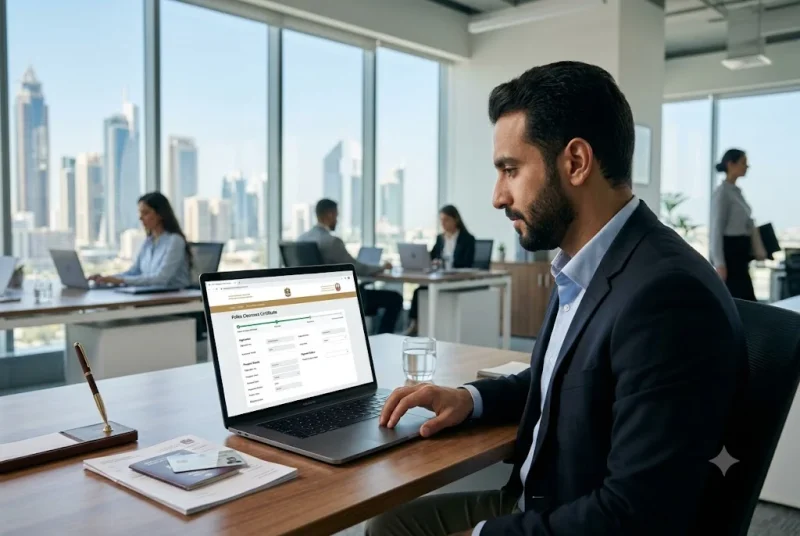 Applicant completing a police clearance certificate application through UAE digital government services