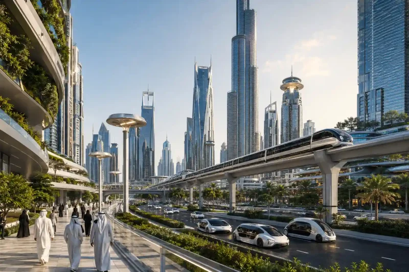 Futuristic smart city infrastructure and sustainable urban development in UAE