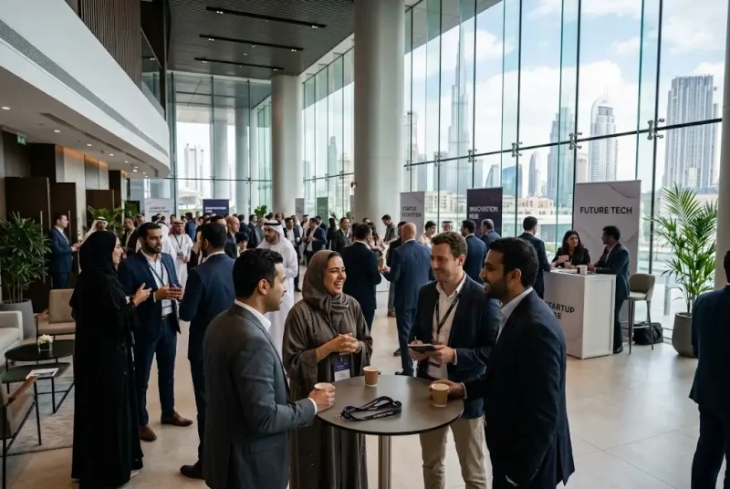 Startup Networking Events in UAE with entrepreneurs and investors meeting at a business event