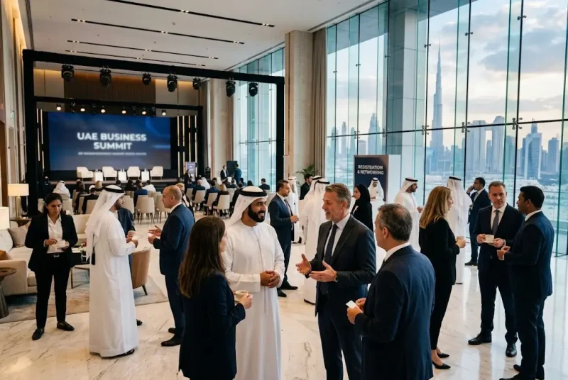 UAE Business Summit with entrepreneurs investors and business leaders networking at a conference