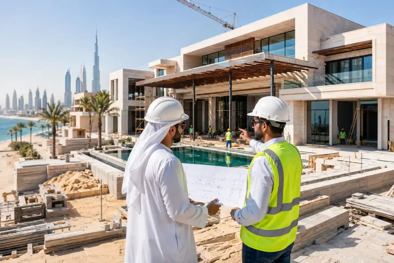 Luxury villa construction project with modern residential architecture in UAE
